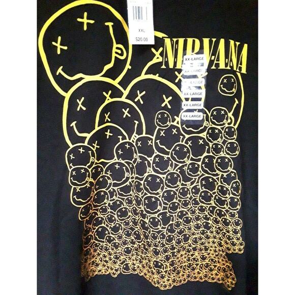 Nirvana Y2K Smiley Face Band Tee T-Shirt 2XL 2007 Black Yellow Grunge Rock Punk - Picture 2 of 5